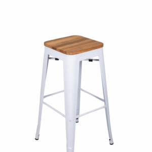 tabouret haut industriel blanc et bois